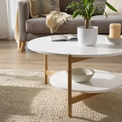 Vitele Table basse 90x90 laquée blanche et naturelle